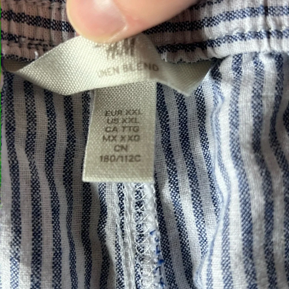 H&M Linen Blend Women’s Striped Blue and White Pajama Pants